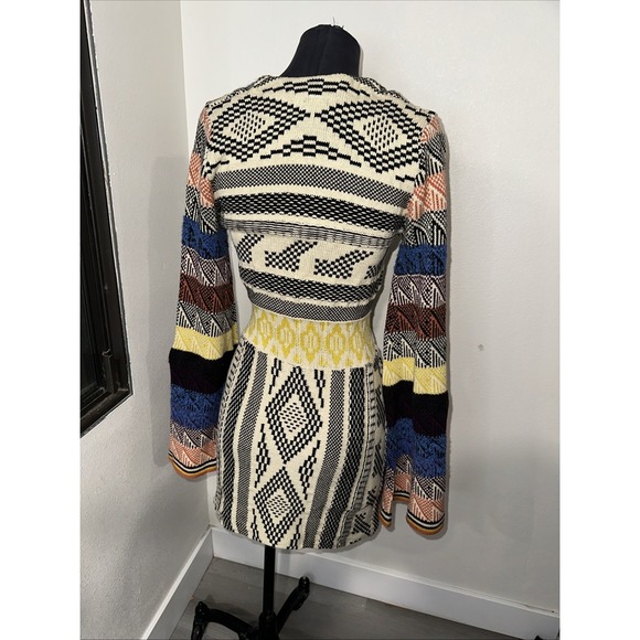 Free People Women's M Patchwork Sweater Dress Boho Size XS Bell Sleeve Belted - Picture 7 of 14